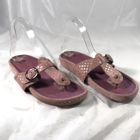 Miz Mooz Women’s Pink Suede Slip On Thong Adjustable Comfort Sandals - Picture 1 of 8